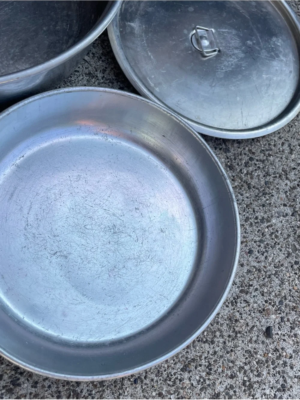 Vintage Bulldog Brand Camping Cooking Pots Aluminum Tins Pans Outdoor